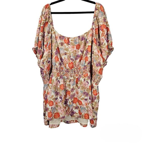 Torrid Georgette Eyelet Smocked Waist Puff Sleeve Floral Boho Top - Picture 8 of 10